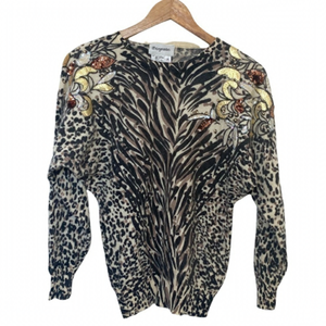 Magnolia Animal Print Sweater with Floral Accents